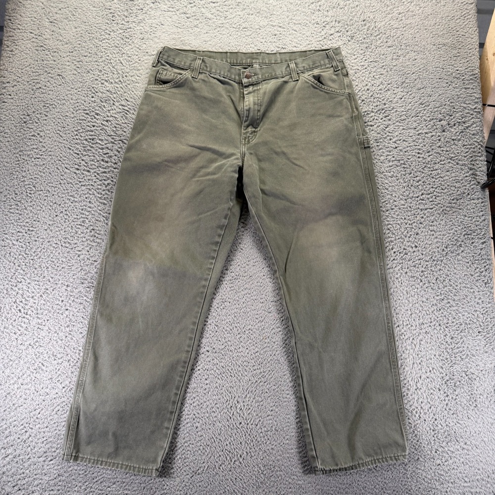 Dickies Pant Mens 38x32 Green Cotton Carpenter Straight Relaxed Workwear Utility